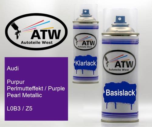 Audi, Purpur Perlmutteffekt / Purple Pearl Metallic, L0B3 / Z5: 400ml Sprühdose + 400ml Klarlack - Set, von ATW Autoteile West.